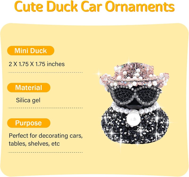 wonuu Black Diamond Rubber Duck Car Ornaments Funny Office Gifts Dashboard Decorations for Cool Car Accessories with Pink - Image 4